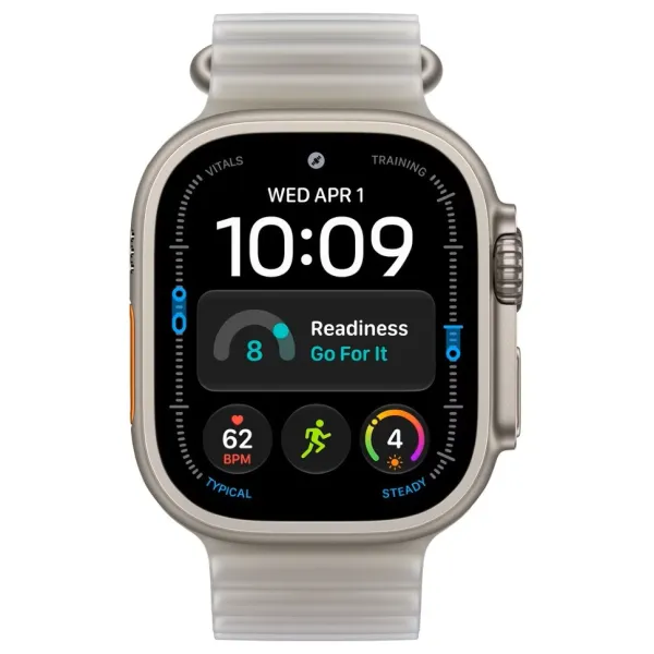 Apple Watch Series Ultra 4 49mm Natural Titanium Case with Translucent Gray Ocean Band One Size