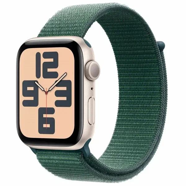 Apple Watch Series SE 2024 44mm Starlight Aluminum Case with Lake Green Sport Loop