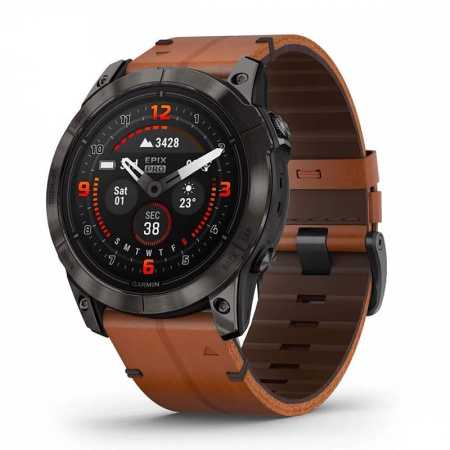 Часы Garmin EPIX Pro Gen 2 Sapphire Carbon Gray 51mm Chestnut Leather Band