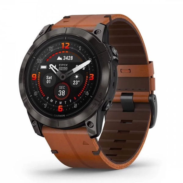Часы Garmin EPIX Pro Gen 2 Sapphire Carbon Gray 51mm Chestnut Leather Band