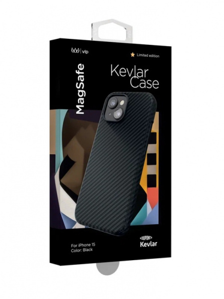 Чехол защитный "vlp" Kevlar Case с MagSafe для iPhone 15, черный