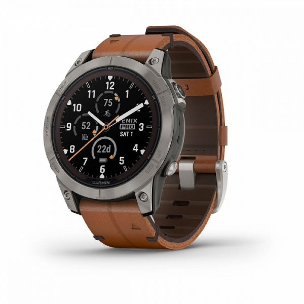 Часы Garmin FENIX 7 Pro Sapphire Solar Carbon Gray with Chestnut Leather Band