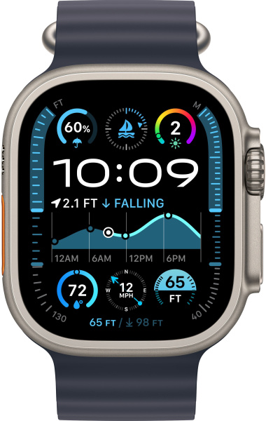 Apple Watch Series Ultra 2 49mm Natural Titanium Case with Navy Ocean Band One Size