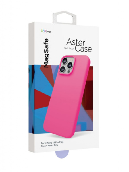 Чехол защитный "vlp" Aster Case с MagSafe для iPhone 15 Pro Max, неоновый розовый