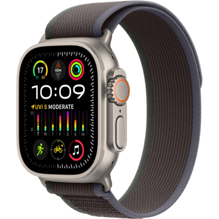 Apple Watch Series Ultra 2 49mm Natural Titanium Case with Blue/Black Trail Loop M/L
