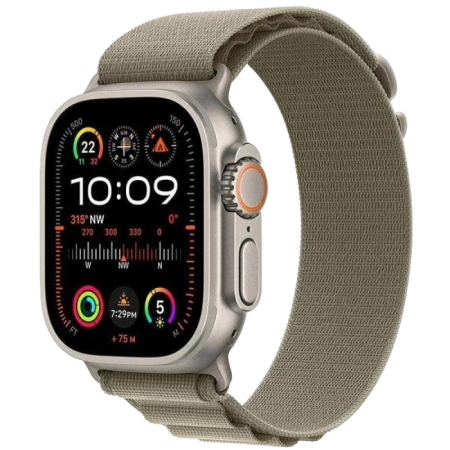 Apple Watch Series Ultra 2 49mm Natural Titanium Case with Olive Alpine Loop M